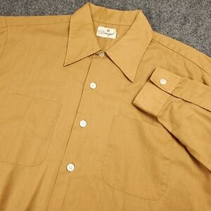 Vintage 50s 60s Donegal Shirt Mens Button Up Chest Pocket Rockabilly Mustard Tan